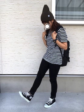 「ベレー帽推奨委員会」｜「アイテム（ニットキャップ/ビーニー）」を使った、hanakoさん（レディース・158cm）の秋コーディネート