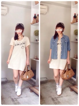 「ウォーキングスタイル」｜「アイテム（チュニック）」を使った、sanさん（レディース・155cm）の春コーディネート