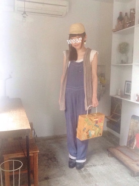 「ジャパンブルー」｜「アイテム（サロペット/オーバーオール）」を使った、sanさん（レディース・155cm）の夏コーディネート