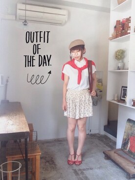「ウェッジソール」｜「アイテム（ハンチング/ベレー帽）」を使った、sanさん（レディース・155cm）の夏コーディネート