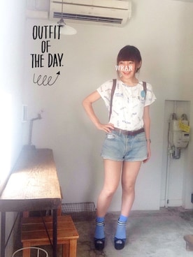 「缶バッチ」｜「アイテム（その他）」を使った、sanさん（レディース・155cm）の夏コーディネート