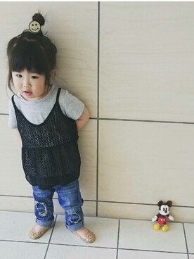 「2歳3ヶ月」｜「アイテム（ヘアアクセサリー）」を使った、urakotoさん（キッズ・90cm）の春コーディネート