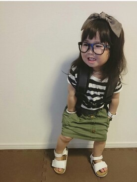 「abcd（ナシ）のアイテム（バッグ）」を使った、urakotoさん（キッズ・90cm）の夏コーディネート