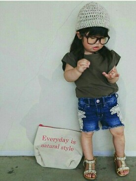 「地球文化屋（チキュウブンカヤ）のアイテム」を使った、urakotoさん（キッズ・90cm）の春コーディネート