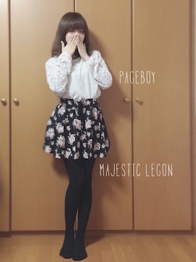 「花柄 スカート」｜「アイテム（スウェット）」を使った、あいさん（レディース・153cm）の秋コーディネート