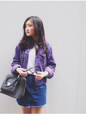 「skirt」｜「アイテム（デニムジャケット）」を使った、Yuki Hamaguchiさん（レディース・165cm）の春コーディネート