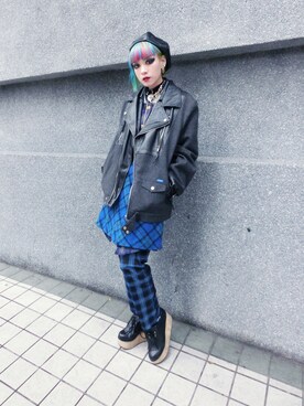 「streetsnap」｜「アイテム（ライダースジャケット）」を使った、WEDNESDAYさん（レディース・163cm）の春コーディネート