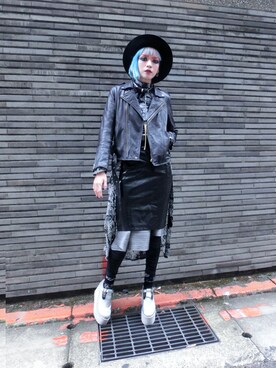 「UNIF」｜「アイテム（ライダースジャケット）」を使った、WEDNESDAYさん（レディース・163cm）の春コーディネート