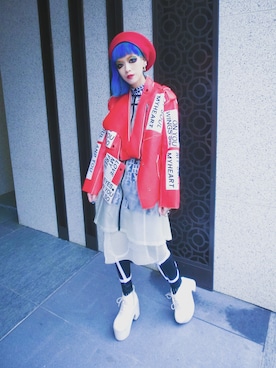 「UNIF」｜「アイテム（ライダースジャケット）」を使った、WEDNESDAYさん（レディース・163cm）の冬コーディネート
