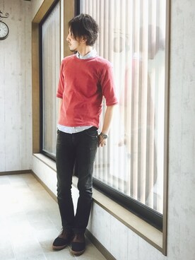 「UNIQLO（ユニクロ）のWOMEN ウルトラストレッチジーンズ（デニムパンツ）」を使った、平さん（メンズ・175cm）の夏コーディネート