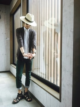 「JACOB JENSEN（ヤコブイェンセン）のアイテム」を使った、平さん（メンズ・175cm）の夏コーディネート