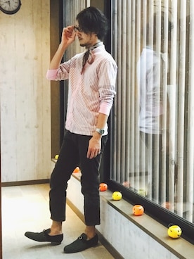 「アイテム（ドレスシューズ、グリーン系）」を使った、平さん（メンズ・175cm）の秋コーディネート