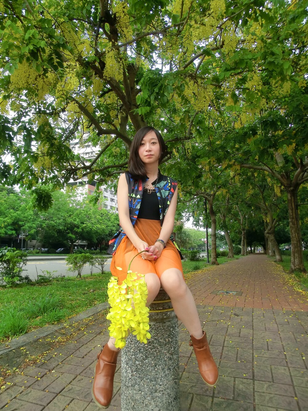 「ootd、WEARBOOKエントリー、lookbook、girl、Taiwan」｜「no brandのアイテム（ブーツ、ブラウン系）」を使った、Rubyさん（レディース・157cm）の夏コーディネートの1枚目の写真