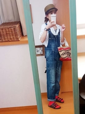 「pink adobe（ピンクアドベ）のアイテム（帽子）」を使った、rinnaさん（レディース・154cm）の春コーディネート