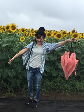 「Ungrid（アングリッド）のフレイドヘムストスリ（デニムパンツ）」を使った、Pon⸝⋆さん（レディース・158cm）の秋コーディネート