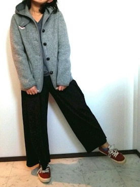 「GU（ジーユー）の（GU）イージーワイドパンツ（パンツ、ブラック系）」を使った、chi_syaさん（レディース）の冬コーディネート