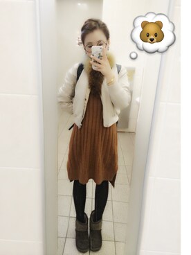 「くまコーデ」｜KumaMadoさん（レディース・156cm）の冬コーディネート