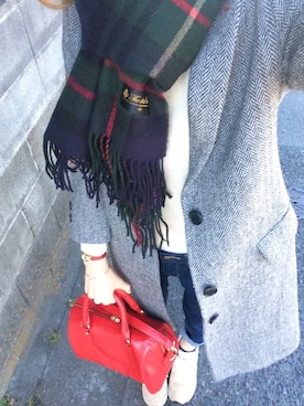 「アイテム（ボストンバッグ、レッド系）」を使った、kaori    さん（レディース・165cm）の冬コーディネート