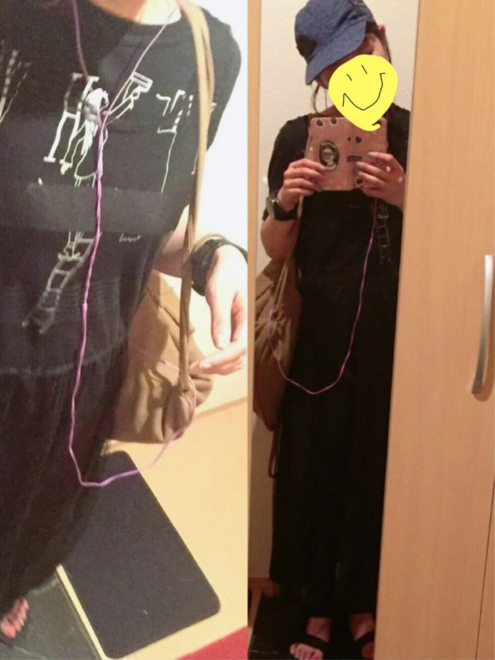 ブラック系のサンダル、ブラック系のワンピース、グリーン系のバックパック/リュックを着用したレディースの夏コーディネートの1枚目の写真