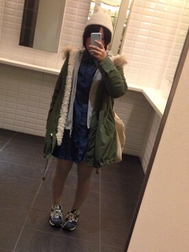 「mysty woman（ミスティウーマン）のアイテム（モッズコート）」を使った、Miharuさん（レディース・157cm）の冬コーディネート