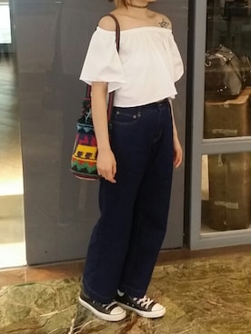 「アイテム（チューブトップ、ホワイト系）」を使った、Fishfishさん（レディース・160cm）の夏コーディネート