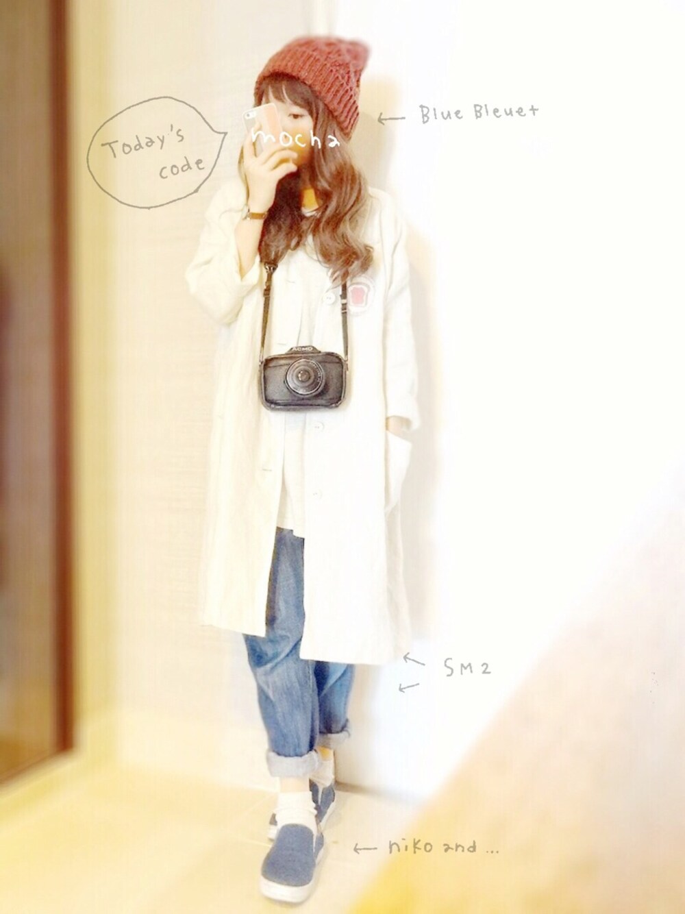 「ゆったりコーデ、パン部」｜「パン部のアイテム（ワンピース、ホワイト系）」を使った、m o c h a .さん（レディース・154cm）の秋コーディネートの1枚目の写真