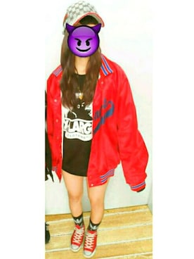 「HUF」｜「アイテム（スタジャン）」を使った、#kannaさん（レディース・161cm）の秋コーディネート