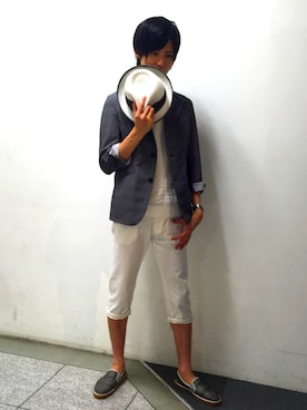 「アイテム（モカシン/デッキシューズ）」を使った、内田さん（メンズ・182cm）の春コーディネート