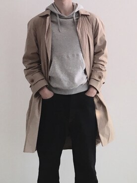 「YAECA」｜「アイテム（ステンカラーコート）」を使った、キャベツ太郎さん（メンズ・168cm）の冬コーディネート