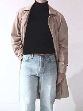 「YAECA」｜「アイテム（ステンカラーコート）」を使った、キャベツ太郎さん（メンズ・168cm）の冬コーディネート