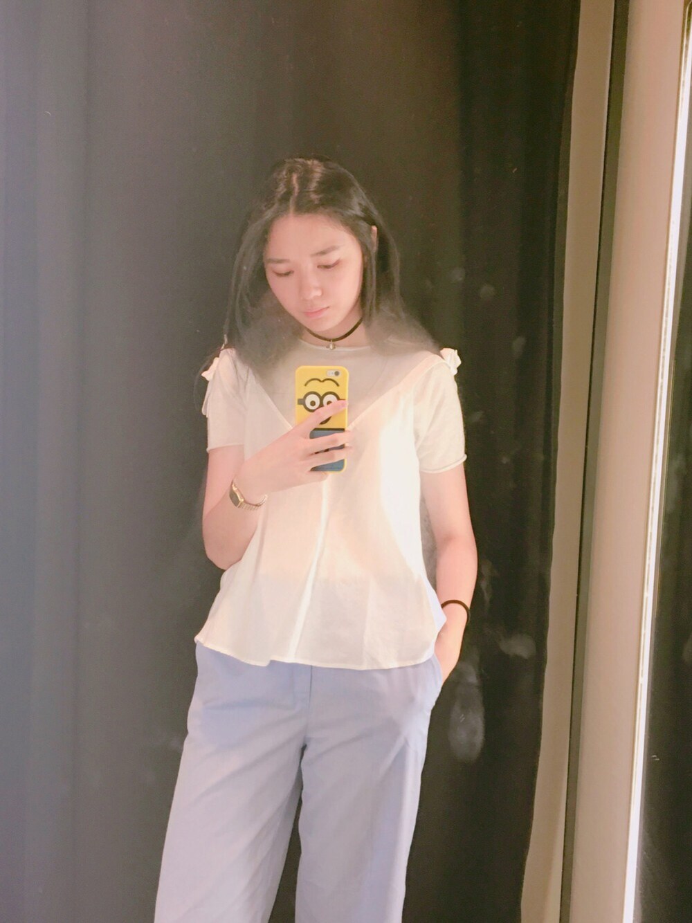 「ZARA、summer」｜「ZARAのアイテム（シャツ/ブラウス、ホワイト系）」を使った、Chen-Xin Wangさん（レディース・163cm）の秋コーディネートの1枚目の写真