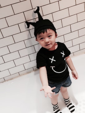 「IKEA（イケア）のアイテム（帽子）」を使った、Dino Dさん（キッズ・74cm）の春コーディネート