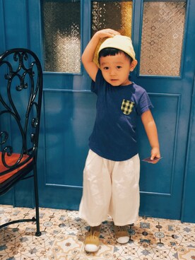「no brand（ノーブランド）のアイテム（チノパンツ）」を使った、Dino Dさん（キッズ・74cm）の夏コーディネート