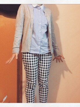 「GU（ジーユー）のアイテム（シャツ/ブラウス、ブルー系）」を使った、美姫丸さん（レディース・153cm）の春コーディネート
