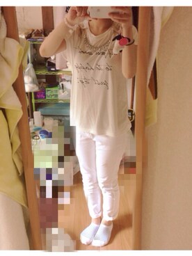 「GU（ジーユー）のアイテム（Tシャツ/カットソー、ホワイト系）」を使った、美姫丸さん（レディース・153cm）の夏コーディネート