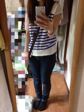 「UNIQLO（ユニクロ）のアイテム（Tシャツ/カットソー、ホワイト系）」を使った、美姫丸さん（レディース・153cm）の夏コーディネート