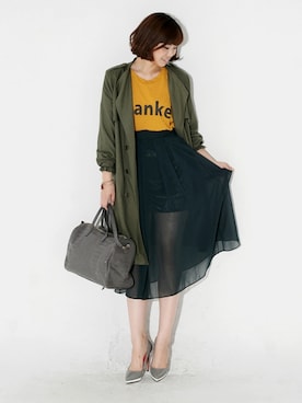 「カーキアウター」｜bluepopsさん（レディース・165cm）の冬コーディネート