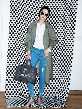 「アイテム（トレンチコート、グリーン系）」を使った、bluepopsさん（レディース・170cm）の春コーディネート