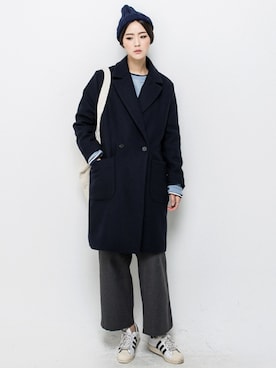 「アイテム（ダウンジャケット/コート、ブルー系）」を使った、bluepopsさん（レディース・170cm）の冬コーディネート