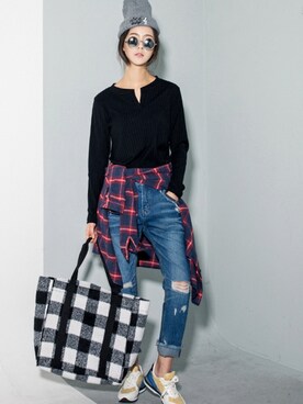 「 デニム」｜bluepopsさん（レディース・170cm）の冬コーディネート