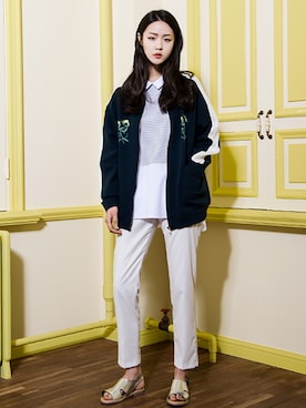 「アイテム（パーカー、グリーン系）」を使った、bluepopsさん（レディース・170cm）の春コーディネート