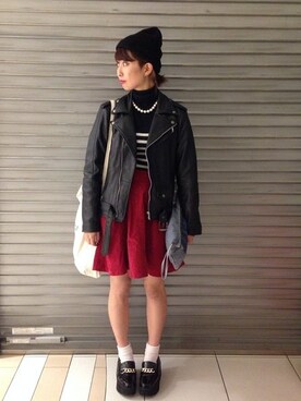 「黒タートルネック」｜「アイテム（その他シューズ）」を使った、minoriさん（レディース・162cm）の冬コーディネート
