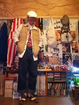 「アイテム（その他トップス、ブラウン系）」を使った、いわんこさん（メンズ・168cm）の冬コーディネート