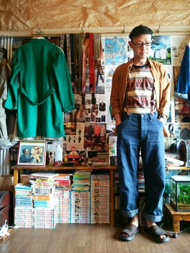 「HELLER'S CAFE（ヘラーズカフェ）のアイテム」を使った、いわんこさん（メンズ・168cm）の夏コーディネート