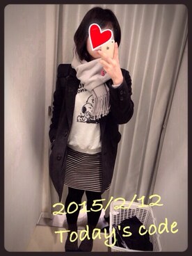「スウェット×シャツ」｜「アイテム（チェスターコート）」を使った、misakiさん（レディース・157cm）の冬コーディネート