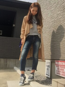 「Ungrid（アングリッド）のインディゴフレイドヘムストスリ（デニムパンツ）」を使った、corin3733☺︎さん（レディース・158cm）の春コーディネート