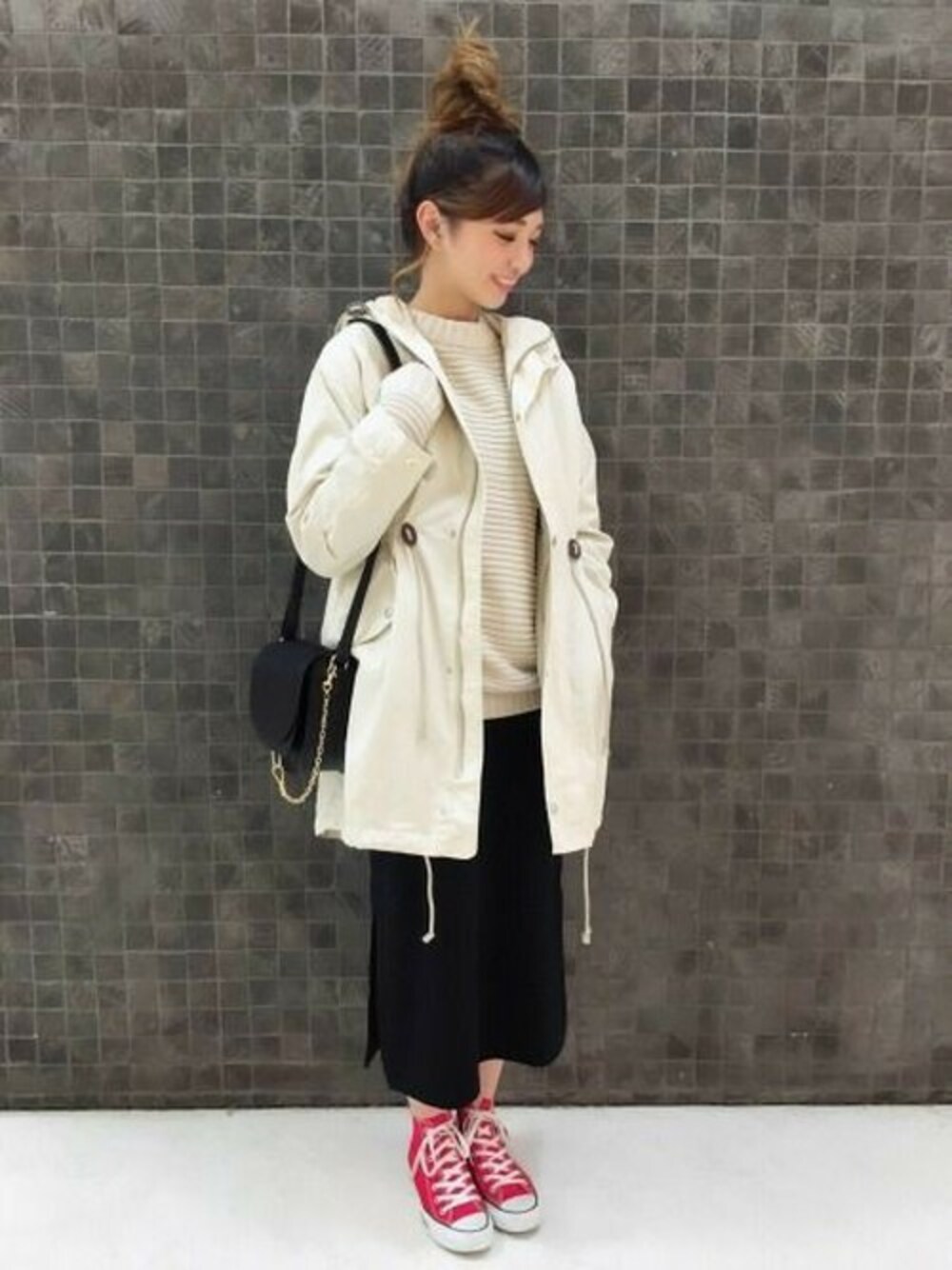 「JEANASISのボアツキモッズコート/712575 （モッズコート、ホワイト系）」を使った、JEANASIS 柏マルイ店STAFFさん（レディース・168cm）の冬コーディネートの1枚目の写真