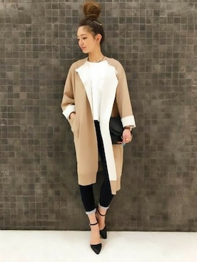 「JEANASIS（ジーナシス）のDENIMシルキースキニーパンツ/715842 （デニムパンツ）」を使った、JEANASIS 柏マルイ店STAFFさん（レディース・168cm）の冬コーディネート