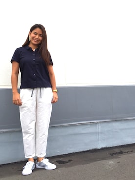 「アイテム（ポロシャツ）」を使った、MITSUWOさん（レディース・156cm）の春コーディネート