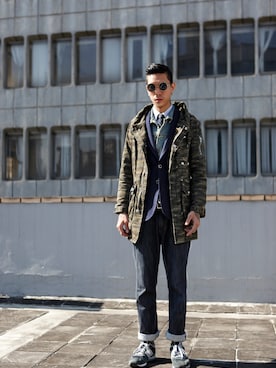 「TAIPEI」｜「アイテム（モッズコート）」を使った、TAKIさん（メンズ・180cm）の冬コーディネート
